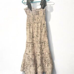 Floral Maxi Cream Dress with Green Accents